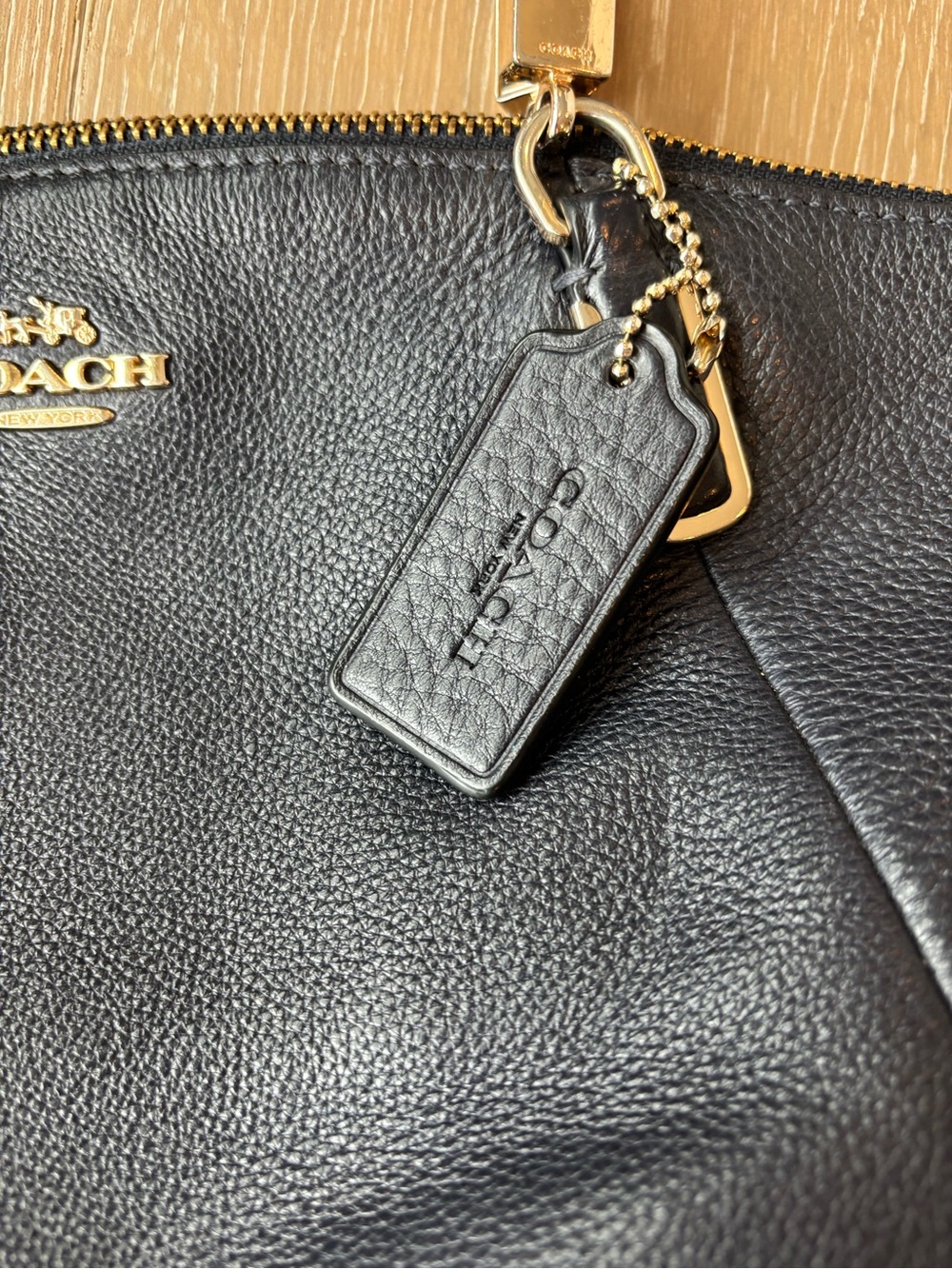 Coach Navy Kelsey Pebbled Leather Shoulder/Hand Tote with Gold Hardware - Picture 3 of 11